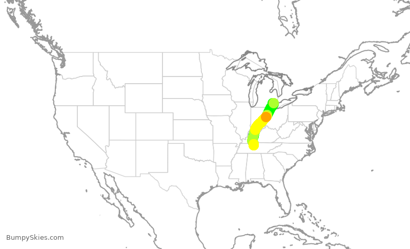 Turbulence forecast map for DAL2126, DTW to BNA