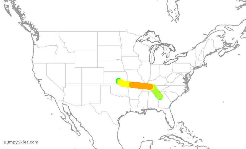 Turbulence forecast map for DAL2128, ICT to ATL
