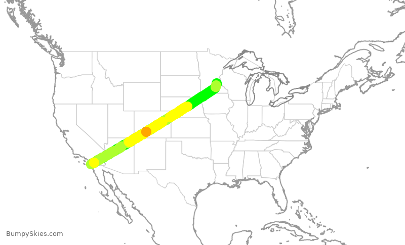 Turbulence forecast map for DAL2134, SAN to MSP