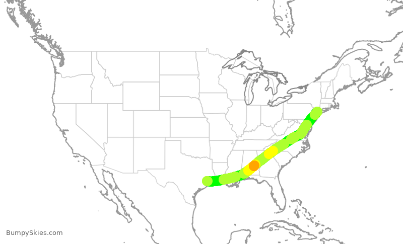 Turbulence forecast map for DAL2140, IAH to LGA