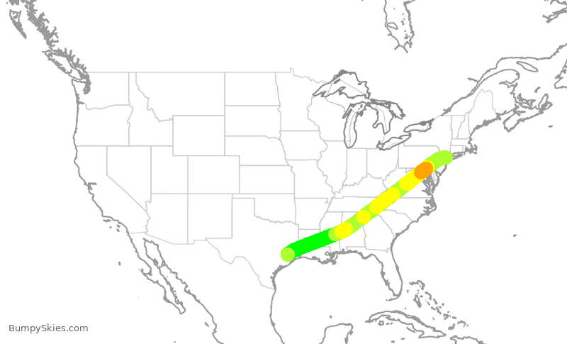 Turbulence forecast map for DAL2140, LGA to IAH