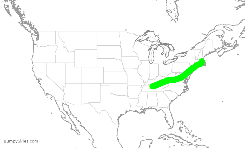 Turbulence forecast map for DAL2141, BNA to BOS