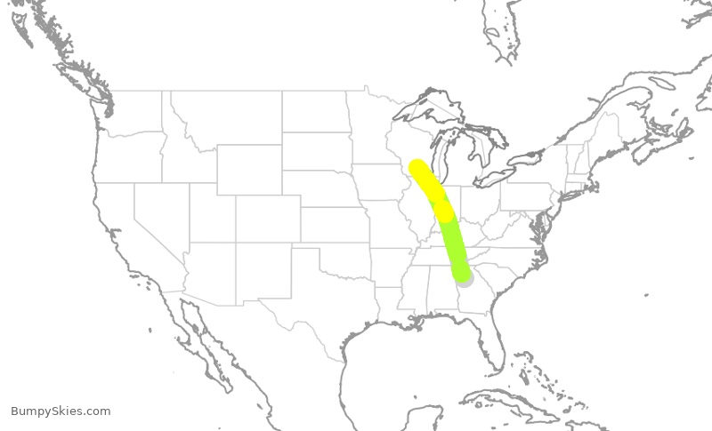 Turbulence forecast map for DAL2144, ATL to MSN