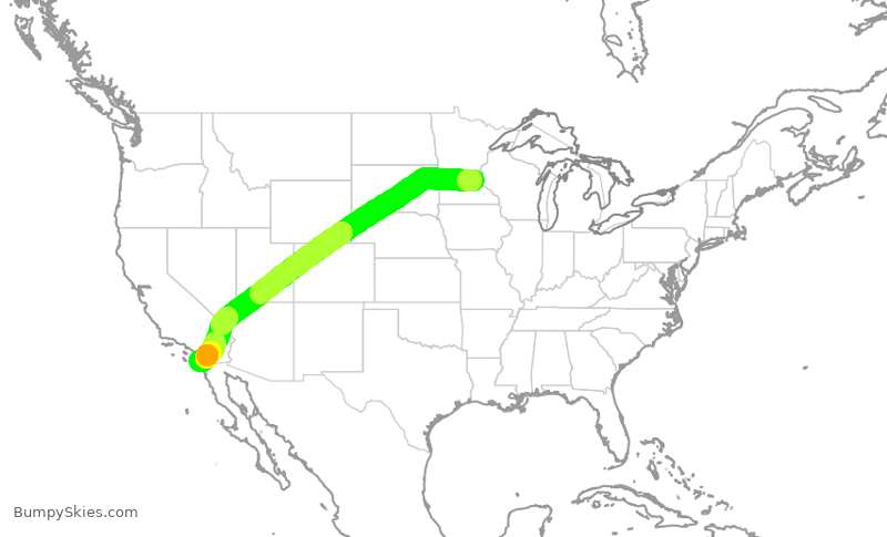Turbulence forecast map for DAL2145, MSP to SAN