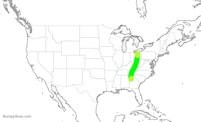 Turbulence forecast map for DAL2150, ATL to CLE