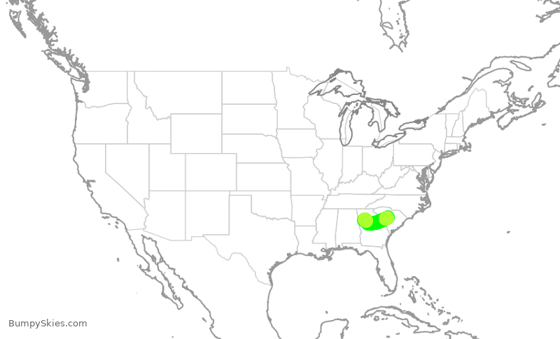 Turbulence forecast map for DAL2153, CAE to ATL