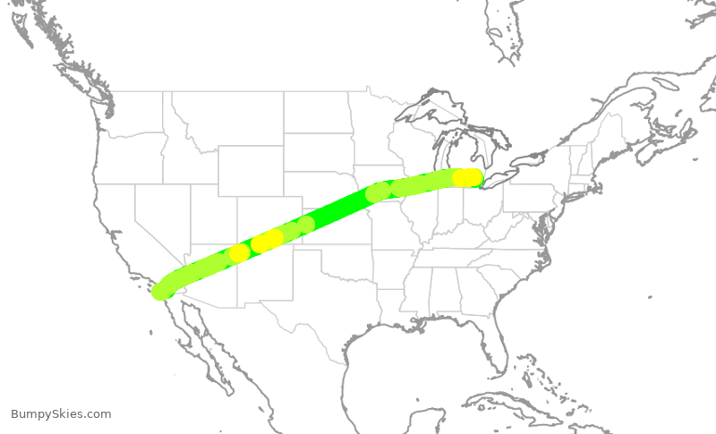 Turbulence forecast map for DAL2155, DTW to SAN