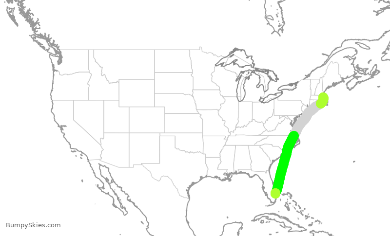 Turbulence forecast map for DAL2160, BOS to PBI