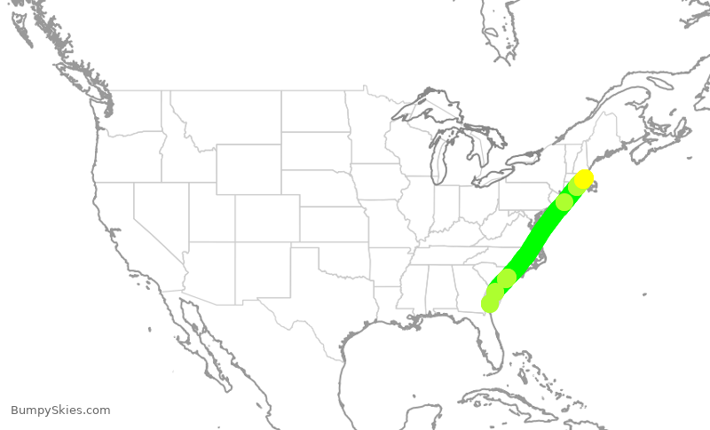 Turbulence forecast map for DAL2160, DJT to BOS