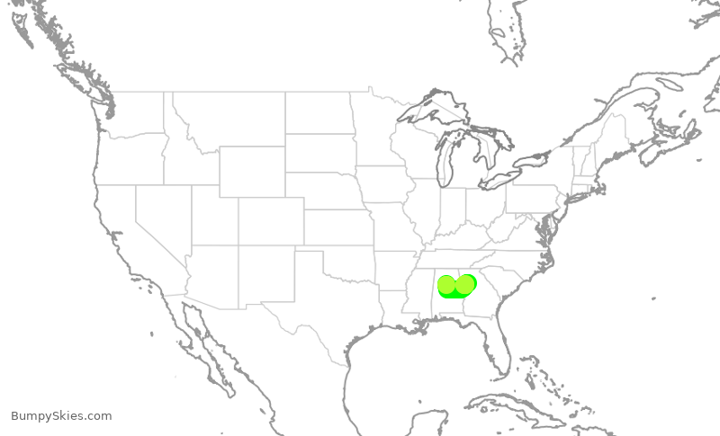 Turbulence forecast map for DAL2162, BHM to ATL