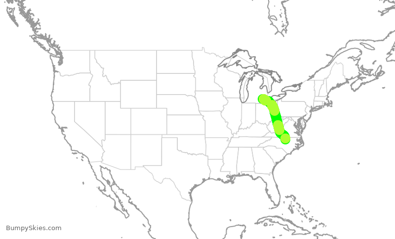 Turbulence forecast map for DAL2164, DTW to RDU