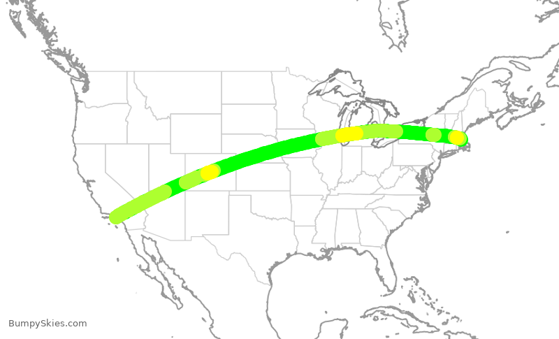 Turbulence forecast map for DAL2166, LAX to BOS