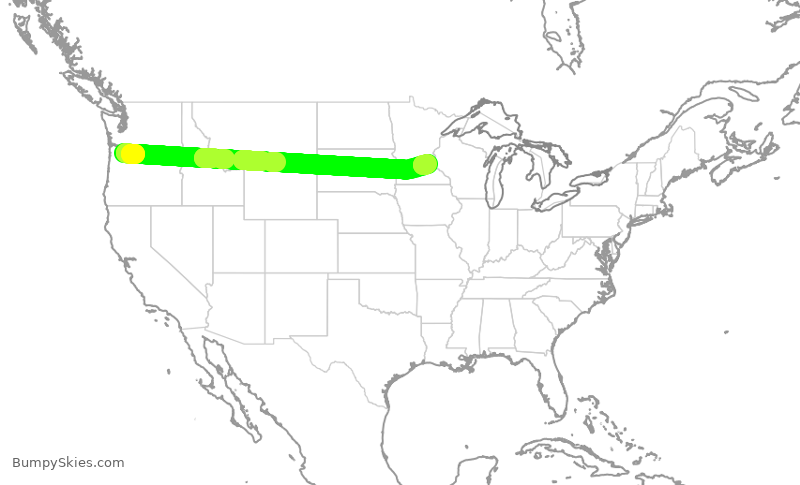 Turbulence forecast map for DAL2167, PDX to MSP