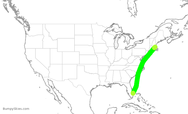 Turbulence forecast map for DAL2170, PBI to BOS