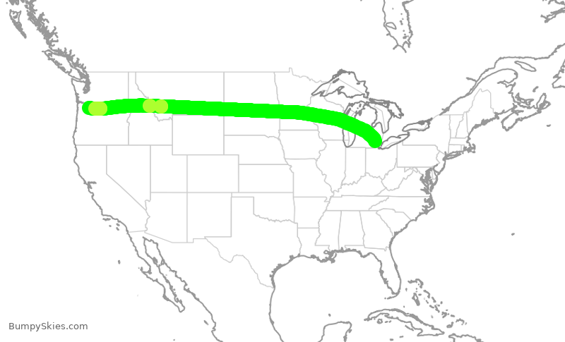 Turbulence forecast map for DAL2171, DTW to PDX