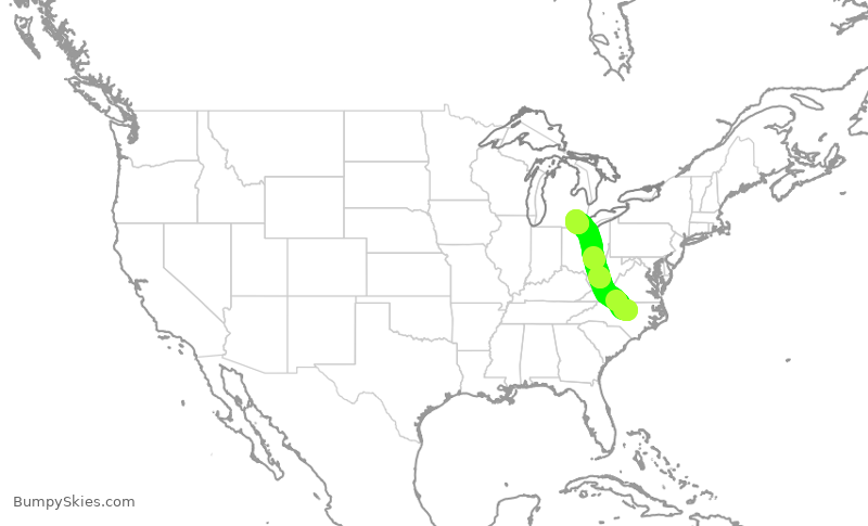 Turbulence forecast map for DAL2174, RDU to DTW