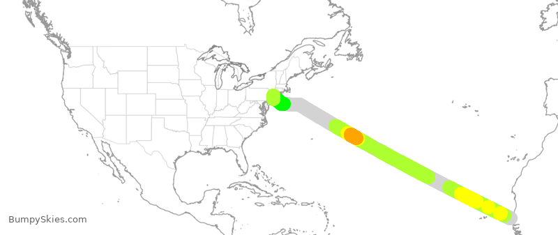 Turbulence forecast map for DAL217, OBD to JFK