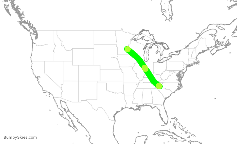 Turbulence forecast map for DAL2181, MSP to AVL