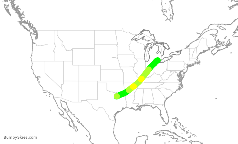 Turbulence forecast map for DAL2183, DFW to DTW