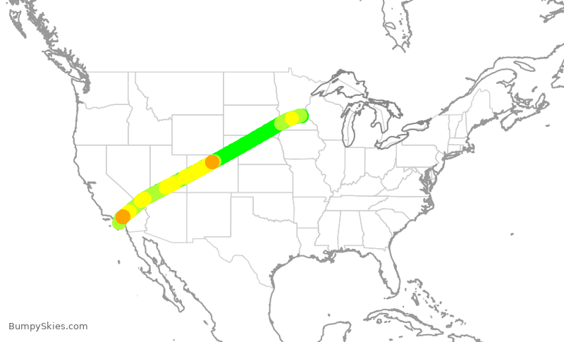 Turbulence forecast map for DAL2185, SNA to MSP