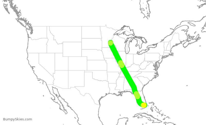 Turbulence forecast map for DAL2187, MSP to MIA