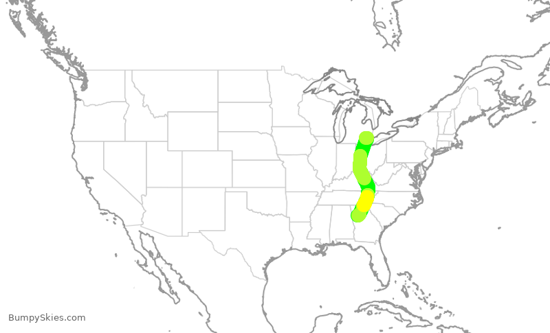 Turbulence forecast map for DAL2188, DTW to ATL