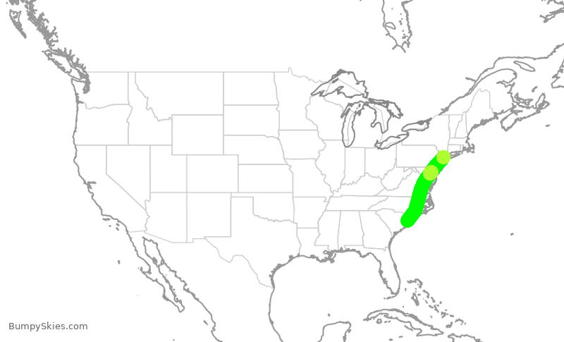 Turbulence forecast map for DAL2194, MYR to LGA