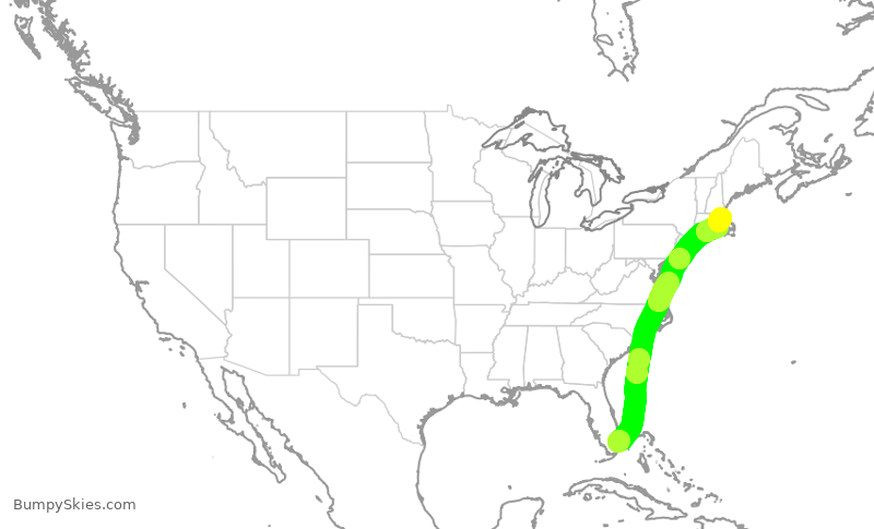 Turbulence forecast map for DAL2196, FLL to BOS