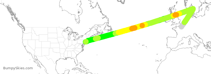 Turbulence forecast map for DAL219, CDG to JFK