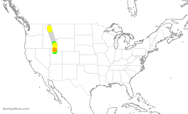 Turbulence forecast map for DAL2201, FCA to SLC