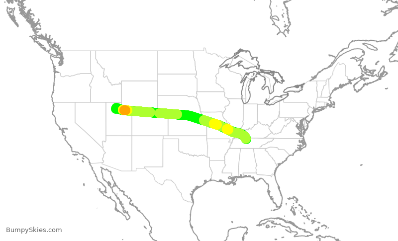 Turbulence forecast map for DAL2205, SLC to BNA