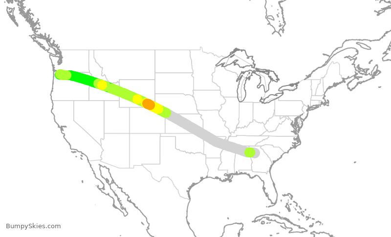 Turbulence forecast map for DAL2206, ATL to PDX