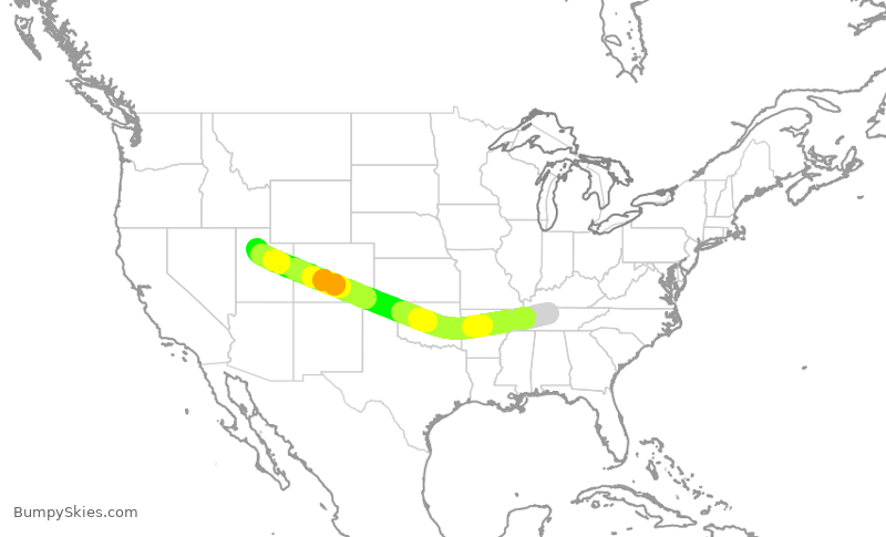 Turbulence forecast map for DAL2206, BNA to SLC