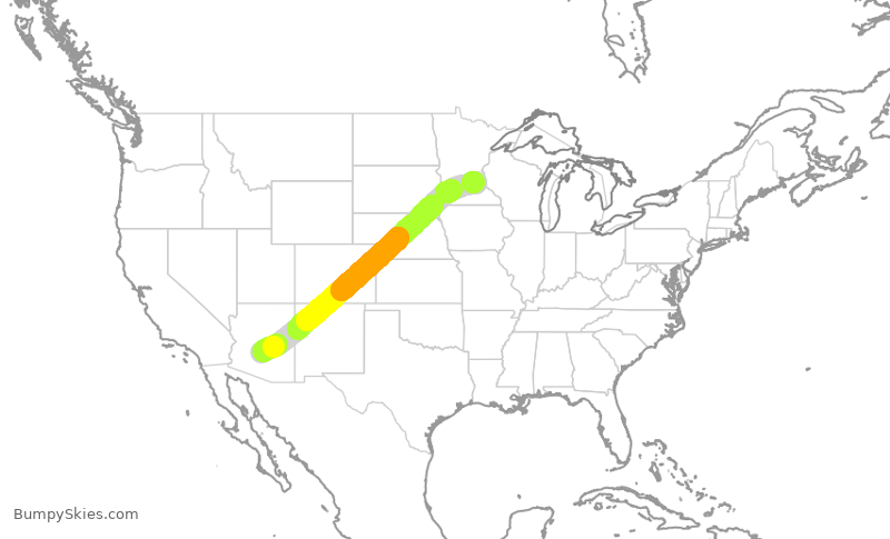 Turbulence forecast map for DAL2206, PHX to MSP