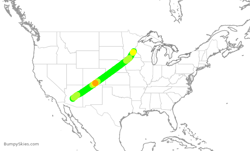 Turbulence forecast map for DAL2208, MSP to PHX