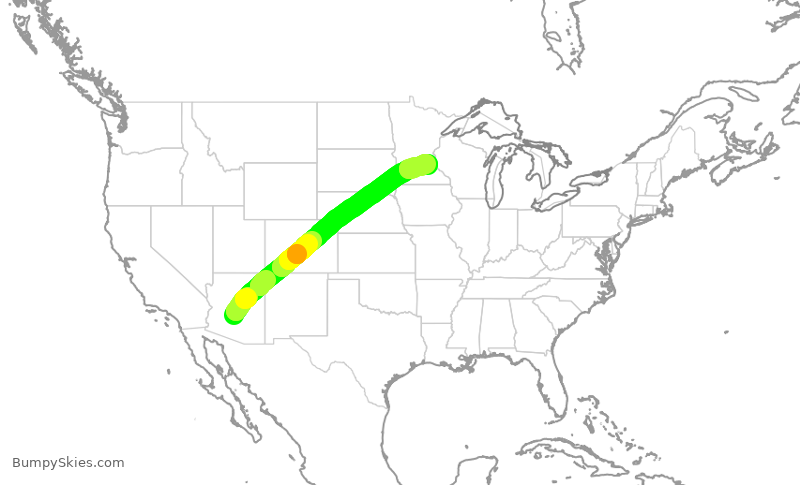 Turbulence forecast map for DAL2208, PHX to MSP