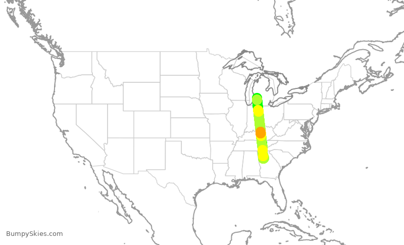Turbulence forecast map for DAL2210, ATL to GRR