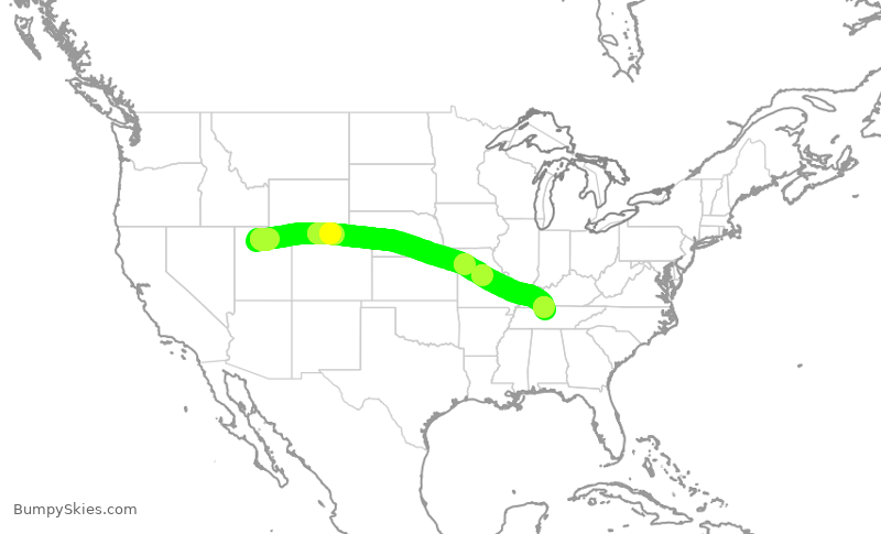 Turbulence forecast map for DAL2214, SLC to BNA