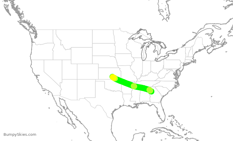 Turbulence forecast map for DAL2216, ICT to ATL