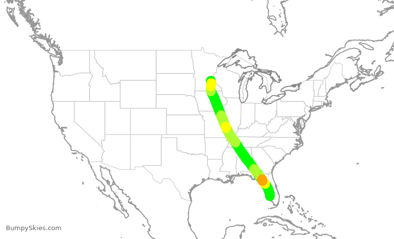 Turbulence forecast map for DAL2219, RSW to MSP