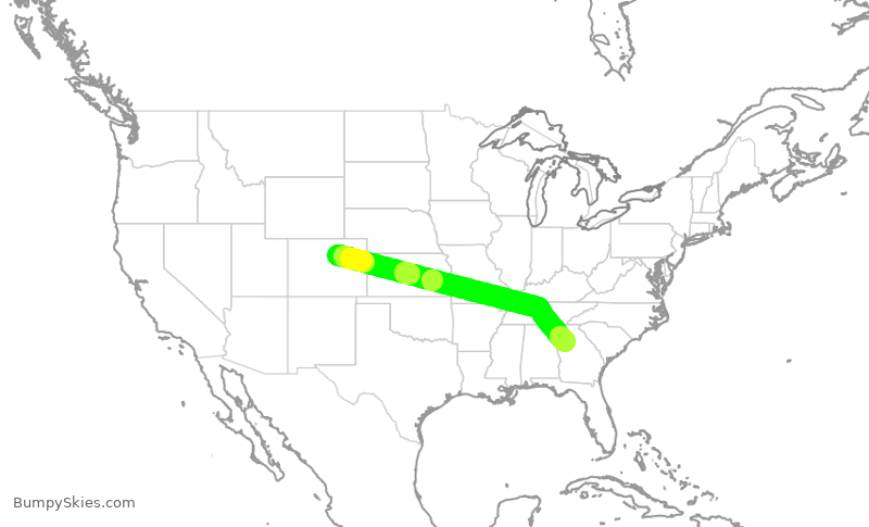 Turbulence forecast map for DAL2235, DEN to ATL