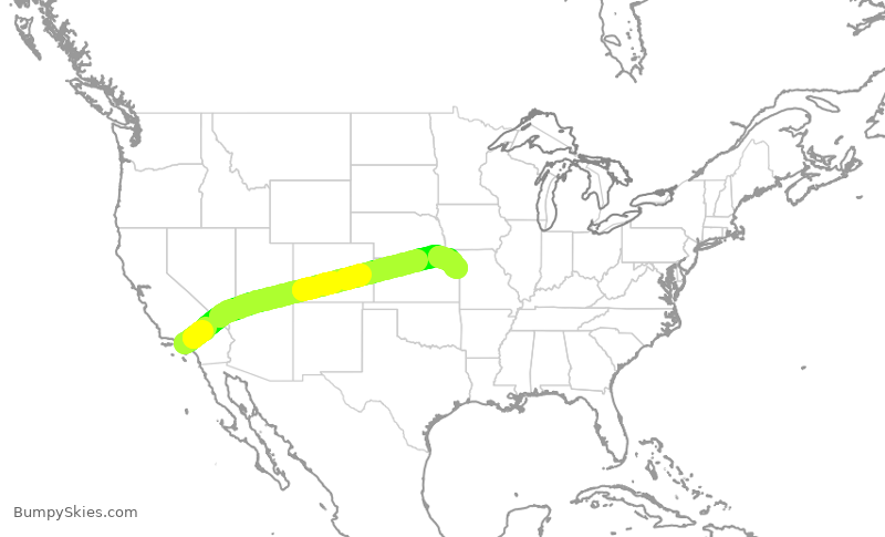 Turbulence forecast map for DAL2243, LAX to MCI