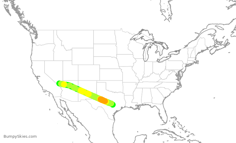 Turbulence forecast map for DAL2250, LAS to AUS