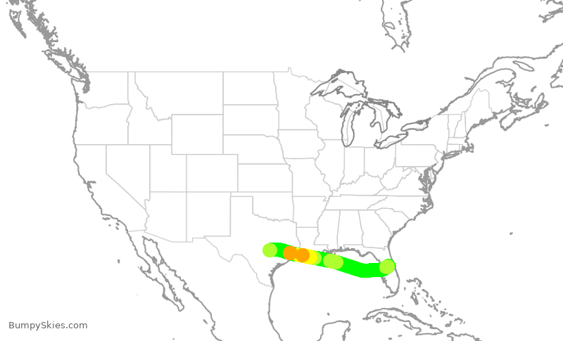 Turbulence forecast map for DAL2259, AUS to MCO