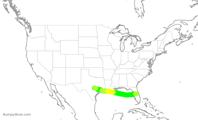 Turbulence forecast map for DAL2259, MCO to AUS