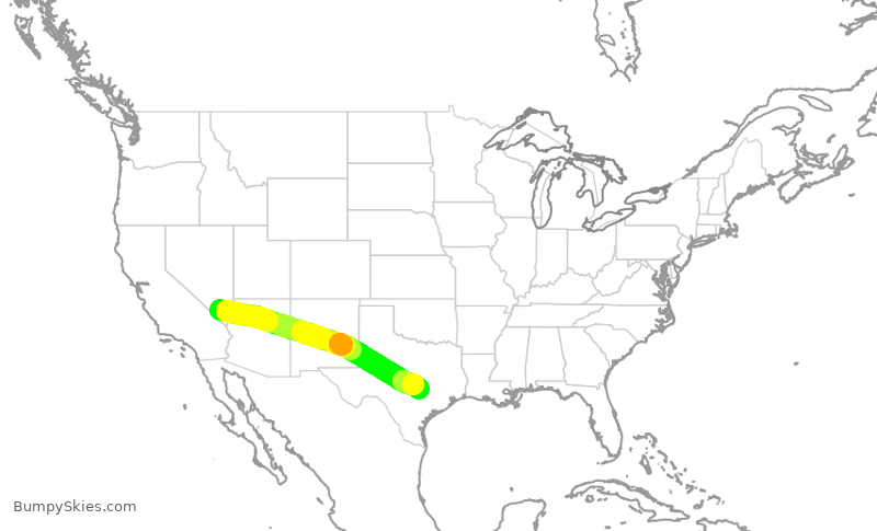Turbulence forecast map for DAL2260, LAS to AUS