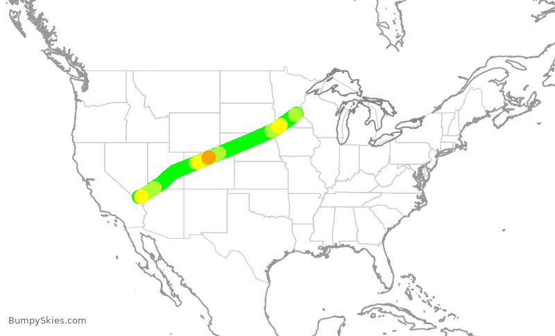 Turbulence forecast map for DAL2261, MSP to LAS