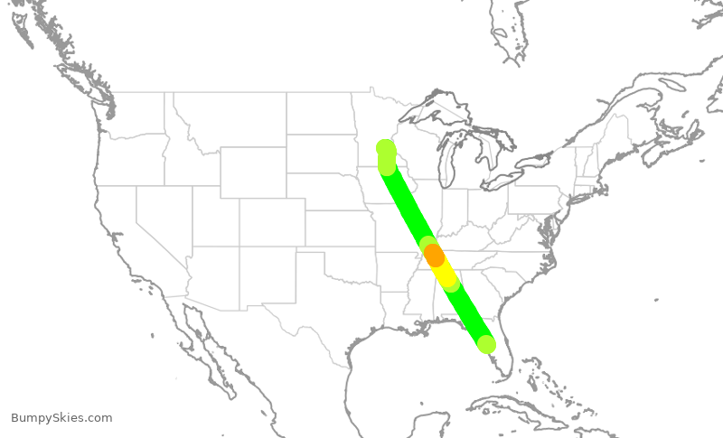 Turbulence forecast map for DAL2264, TPA to MSP