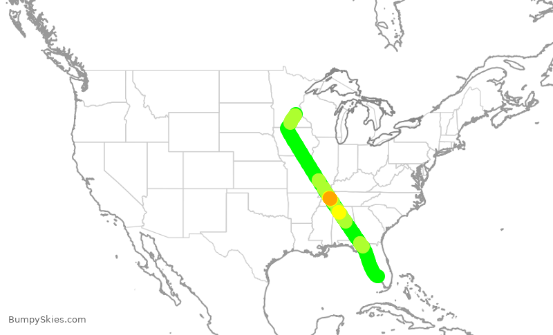 Turbulence forecast map for DAL2268, MSP to RSW