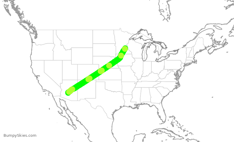 Turbulence forecast map for DAL2274, MSP to PHX